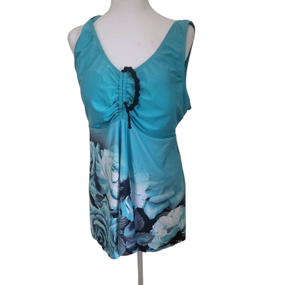 Shein Plus Floral Swim Top Blue sz 2XL